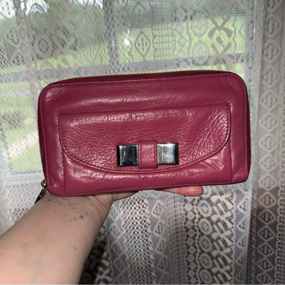 Chloé Continental Lily Bow Bordeaux Leather Wallet